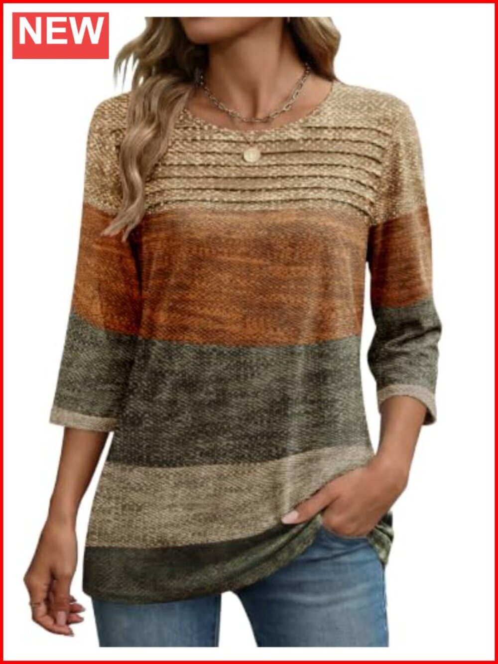 Womens 3/4 Sleeve Pleated Tunic Blouse Casual Dressy Top
